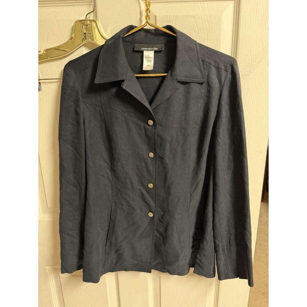 VTG Y2K 100% Silk Button Down Shirt Minimalist Black Jones New York Small 4 38w